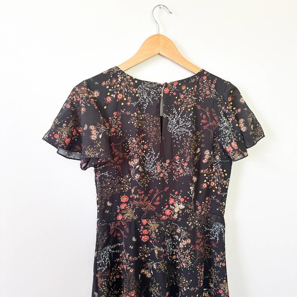 Modcloth Beaded Embellished Sequin Black Floral Midi Dress Size Medium A Line - Picture 8 of 10